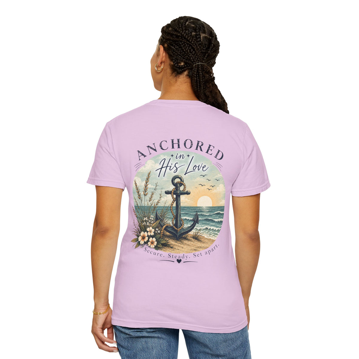 Anchored in His Love Comfort Colors® Tee | Christian Coastal T-Shirt | Faith-Based Beach Shirt | Matthew 19:26 | Still Blessed Co.