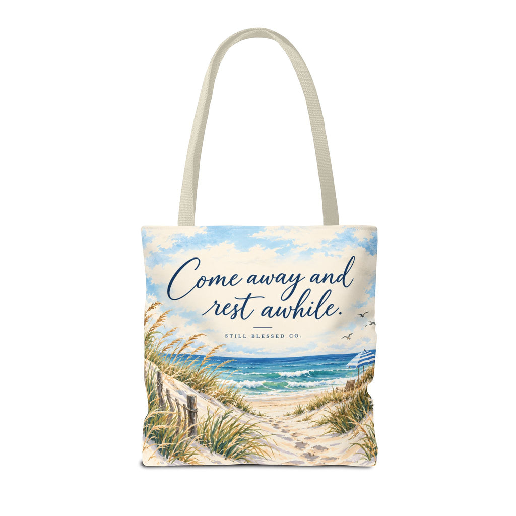 Be Still & Know™ Double-Sided Coastal Tote Bag | Psalm 46:10 Christian Canvas Tote | Beach Path Watercolor Bag | Boutique Gift for Women