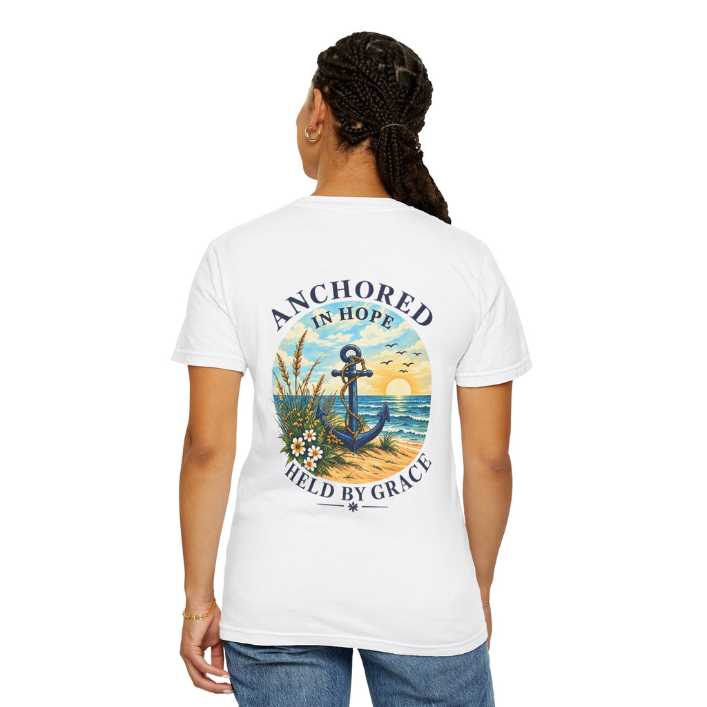 Anchored in Hope Faith Shirt | Hebrews 6:19 Christian Coastal Graphic Tee | Faith-Based Comfort Colors T-Shirt