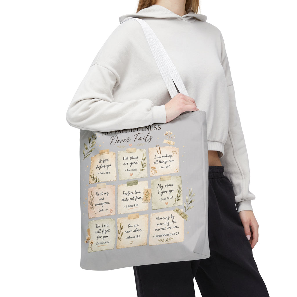 His Faithfulness Never Fails™ Double-Sided Christian Tote Bag | Scripture Promise Canvas Tote | Bible Study Bag | Faith Gift for Women