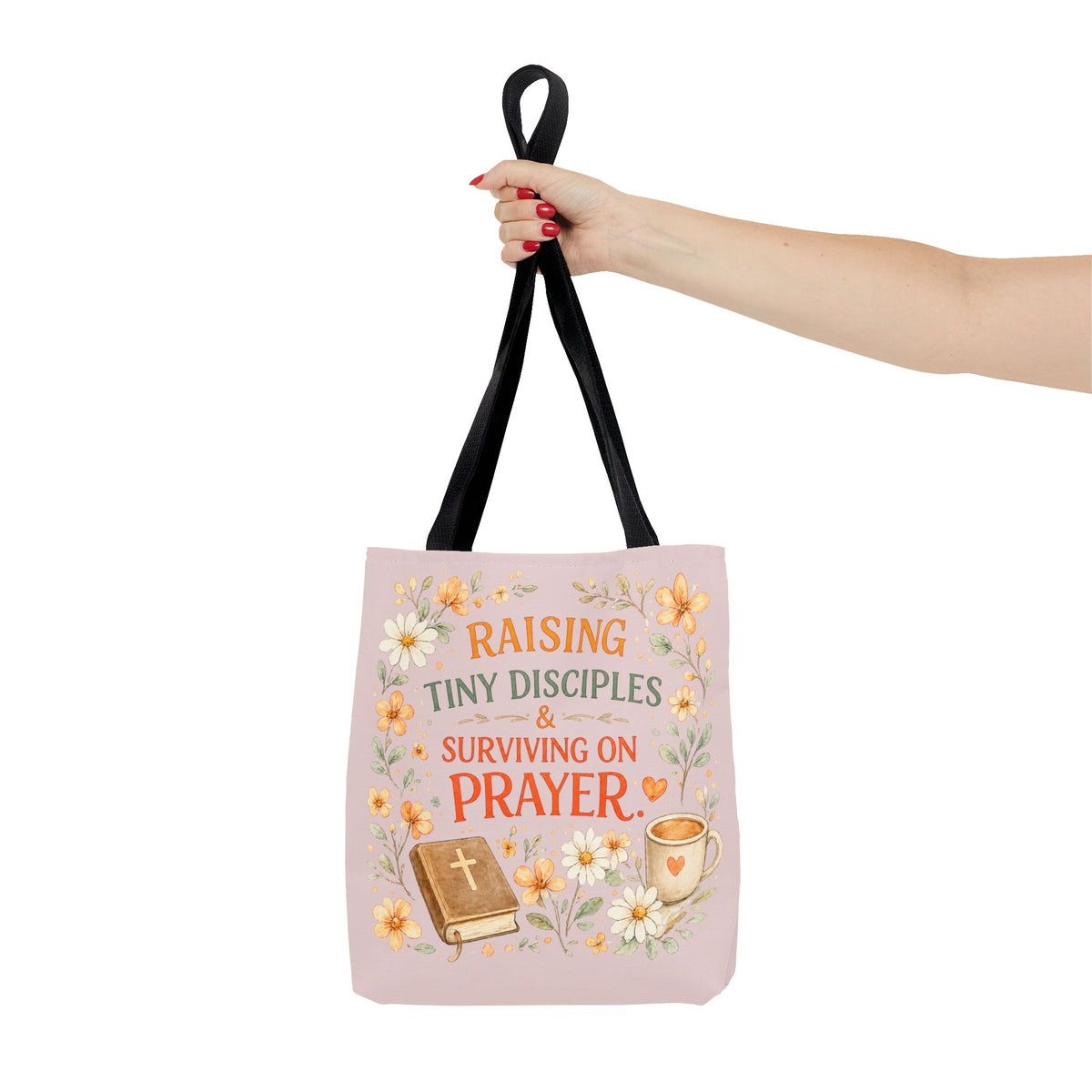 Raising Tiny Disciples & Surviving on Prayer™ Double-Sided Christian Mama Tote Bag | Faith-Based Canvas Tote | Gift for Moms