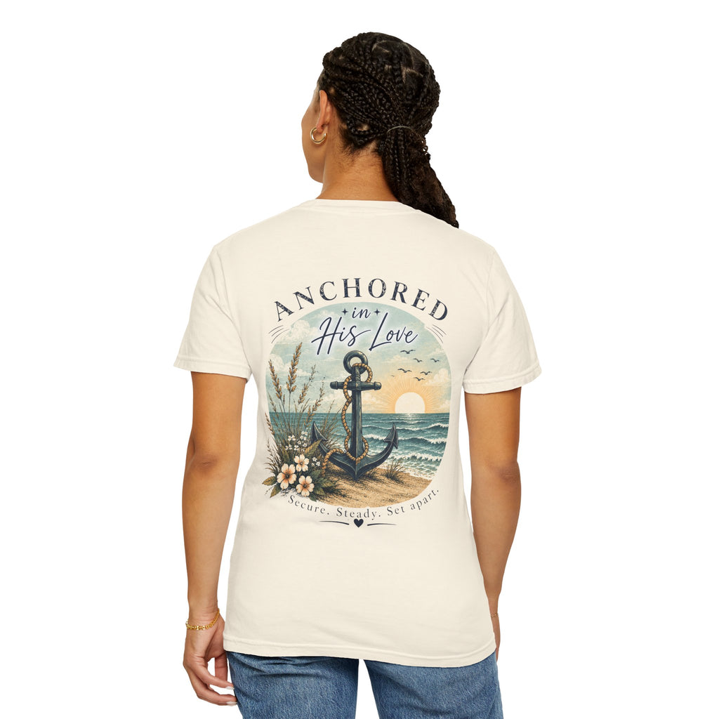 Anchored in His Love Comfort Colors® Tee | Christian Coastal T-Shirt | Faith-Based Beach Shirt | Matthew 19:26 | Still Blessed Co.