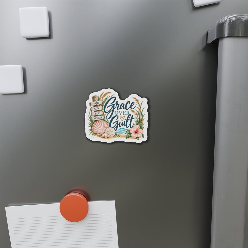 Grace Over Guilt Die-Cut Magnet — Inspirational Beach Shells Design