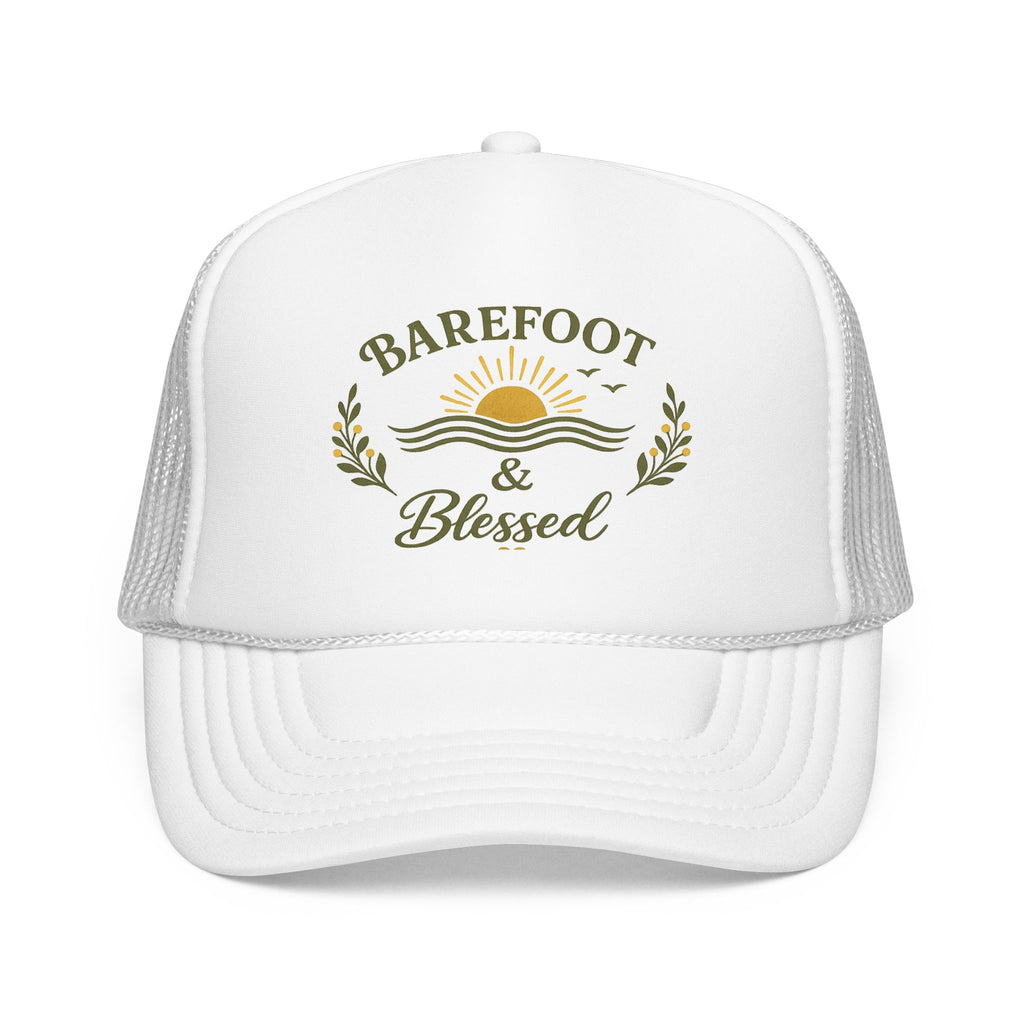 Barefoot & Blessed™ Coastal Christian Trucker Hat | Women's Boutique Beach Snapback | Faith Lifestyle Hat | Still Blessed Co.