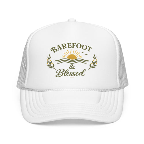 Barefoot & Blessed™ Coastal Christian Trucker Hat | Women's Boutique Beach Snapback | Faith Lifestyle Hat | Still Blessed Co.