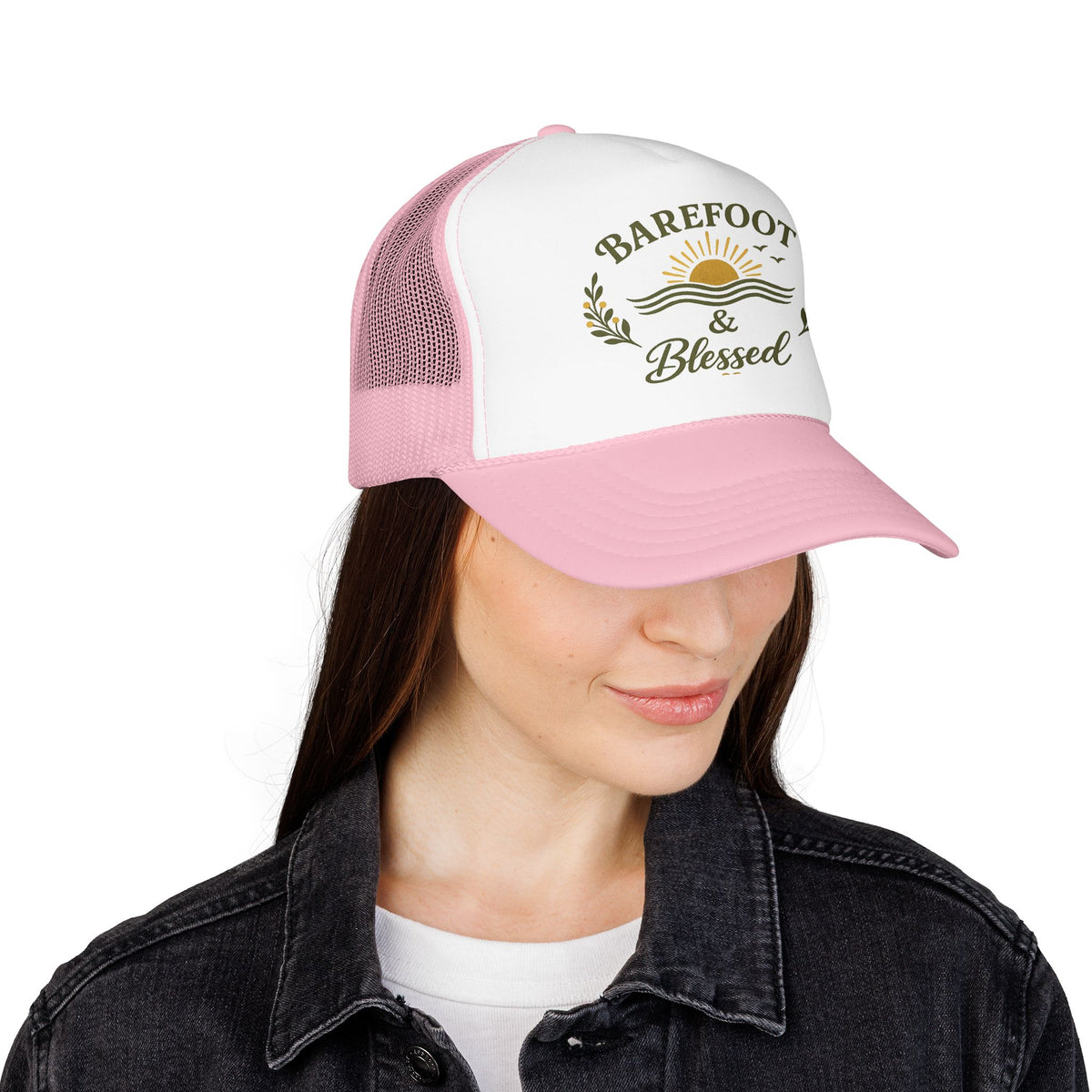 Barefoot & Blessed™ Coastal Christian Trucker Hat | Women's Boutique Beach Snapback | Faith Lifestyle Hat | Still Blessed Co.