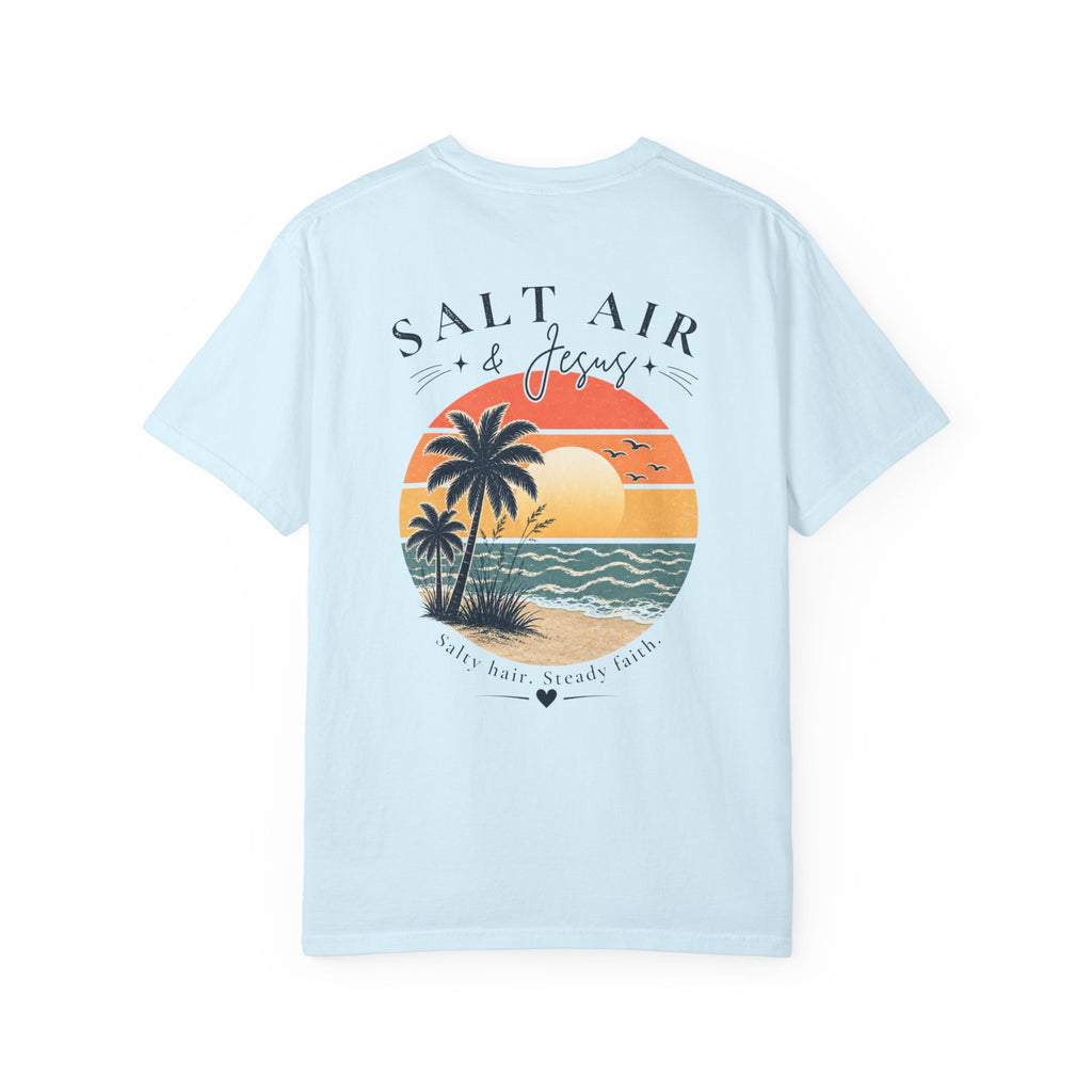 Salt Air & Jesus™ Coastal Faith Comfort Colors Tee | Christian Beach Shirt | Salty Hair Steady Faith Graphic Tee