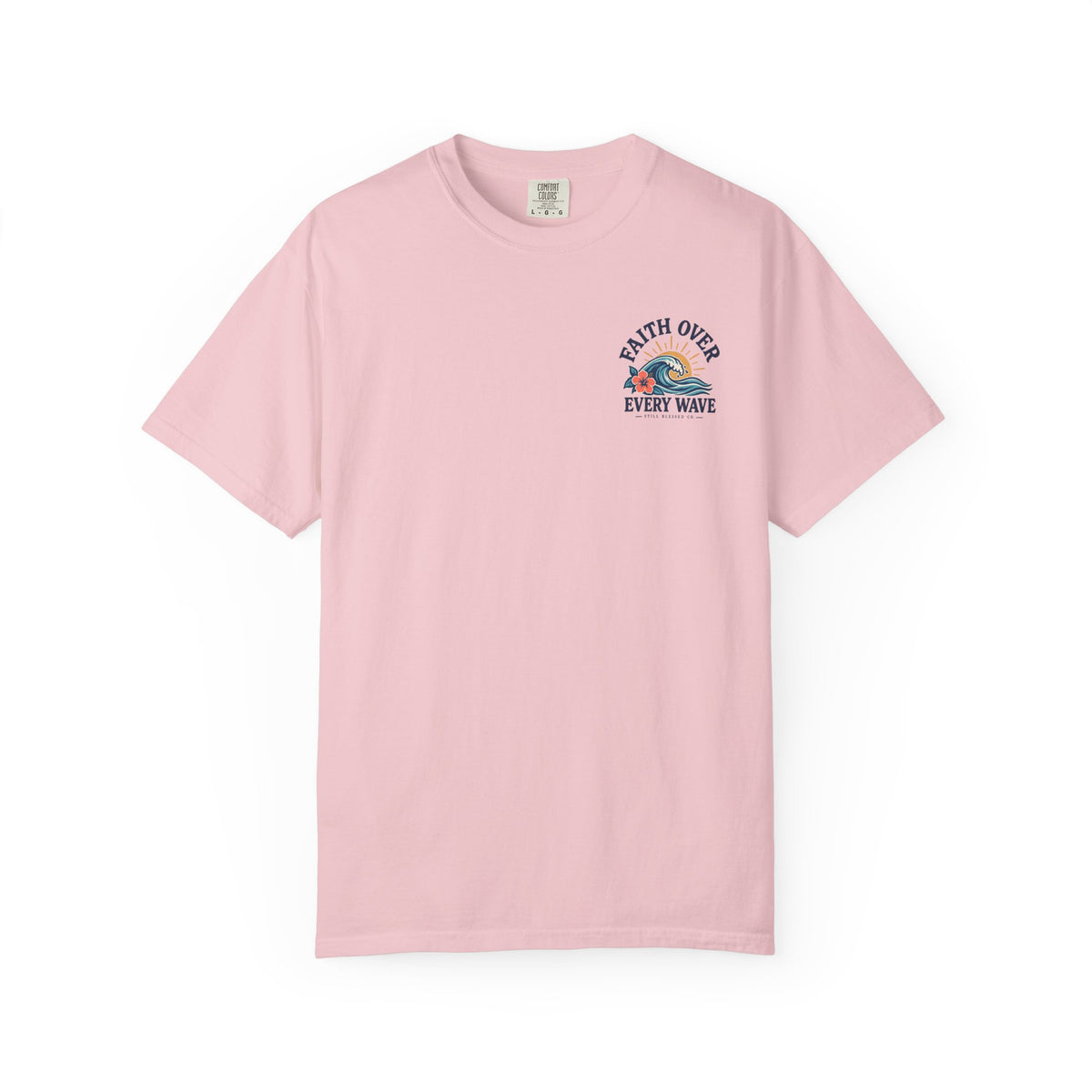 Faith Over Every Wave Christian T-Shirt | Coastal Faith Comfort Colors Tee | Mark 4:39 Beach Shirt | Front & Back Design