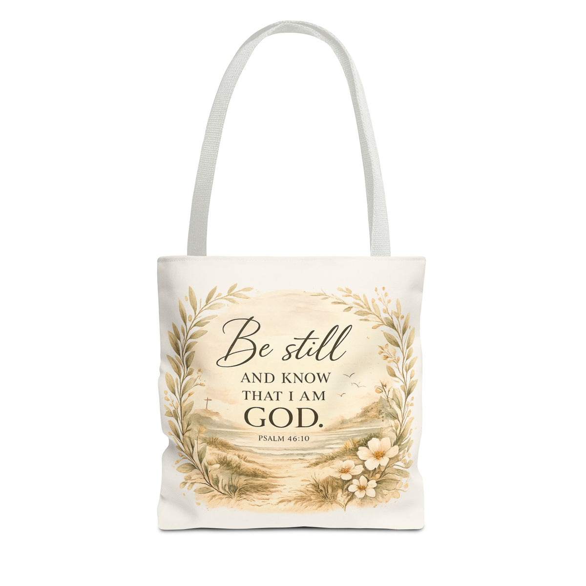 Be Still & Know™ Double-Sided Coastal Tote Bag | Psalm 46:10 Christian Canvas Tote | Beach Path Watercolor Bag | Boutique Gift for Women