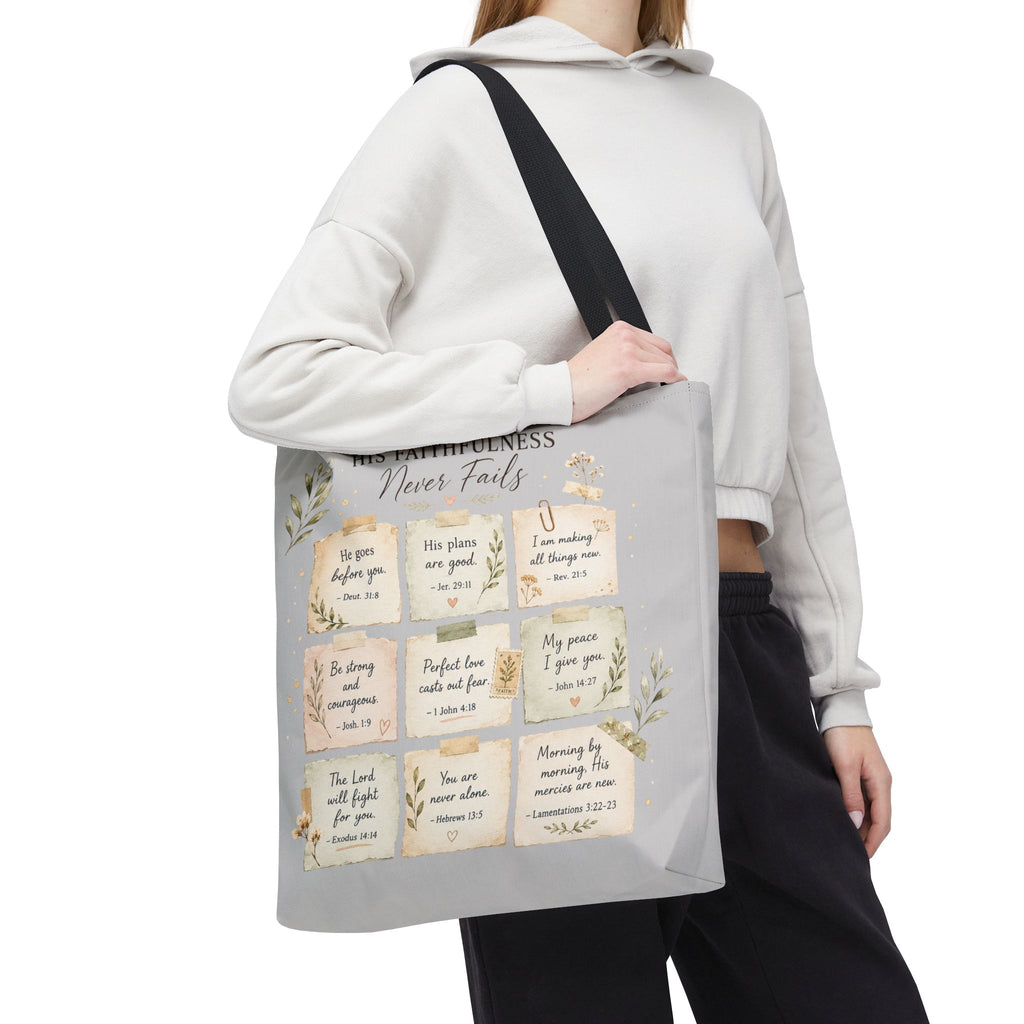 His Faithfulness Never Fails™ Double-Sided Christian Tote Bag | Scripture Promise Canvas Tote | Bible Study Bag | Faith Gift for Women