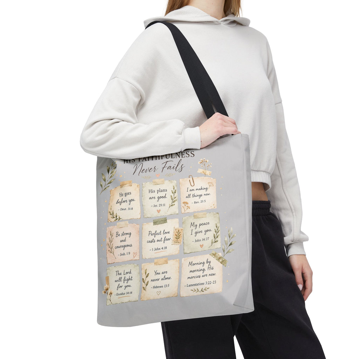 His Faithfulness Never Fails™ Double-Sided Christian Tote Bag | Scripture Promise Canvas Tote | Bible Study Bag | Faith Gift for Women
