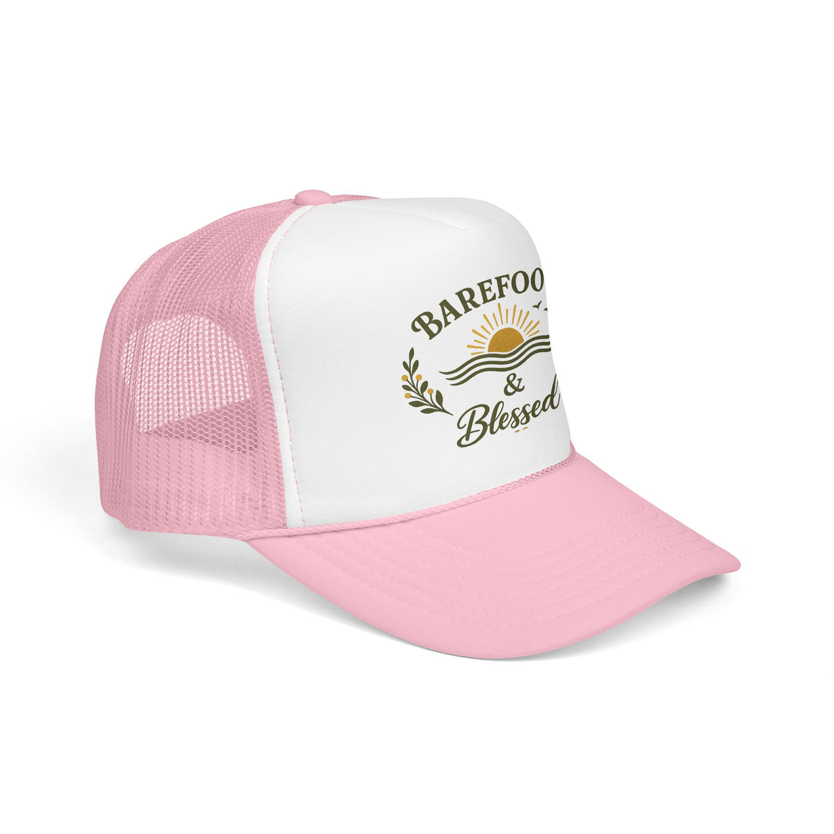 Barefoot & Blessed™ Coastal Christian Trucker Hat | Women's Boutique Beach Snapback | Faith Lifestyle Hat | Still Blessed Co.