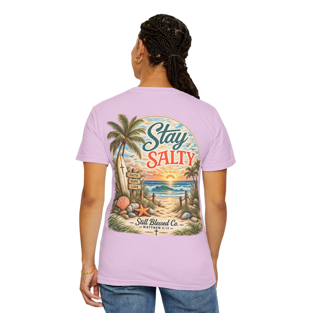Stay Salty Comfort Colors® T-Shirt | Coastal Christian Beach Tee | Matthew 5:13–16 | Faith-Based Summer Shirt | Still Blessed Co.