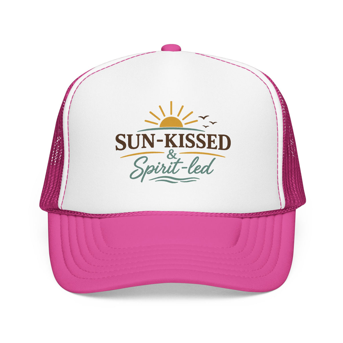Sun-Kissed & Spirit-Led™ Coastal Christian Trucker Hat | Boutique Faith Snapback | Women's Beach Hat | Still Blessed Co.