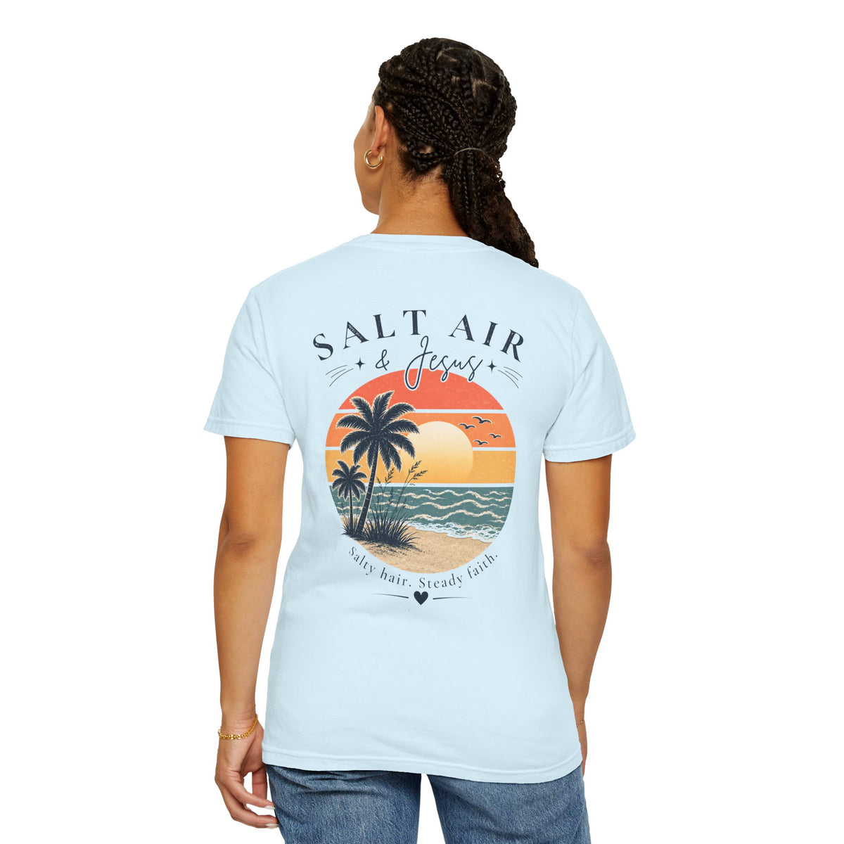 Salt Air & Jesus™ Coastal Faith Comfort Colors Tee | Christian Beach Shirt | Salty Hair Steady Faith Graphic Tee