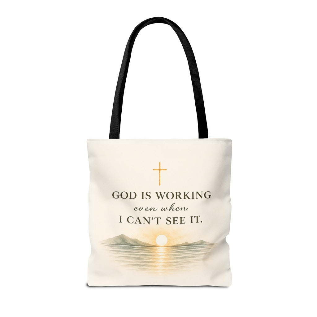 Prayed About It. Still Trusting.™ Double-Sided Faith Tote Bag | Minimalist Christian Canvas Tote | Coastal Watercolor Gift for Women