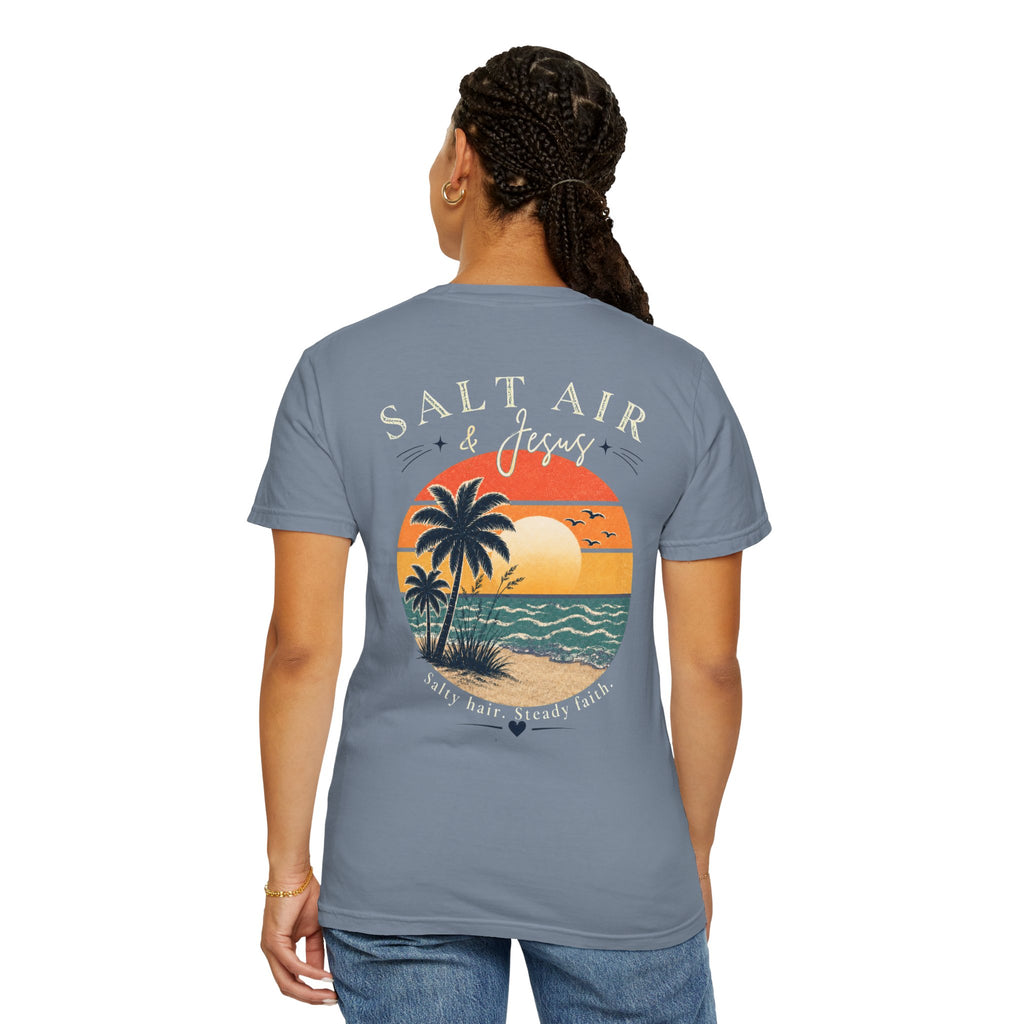 Salt Air & Jesus™ Coastal Faith Comfort Colors Tee | Christian Beach Shirt | Salty Hair Steady Faith Graphic Tee