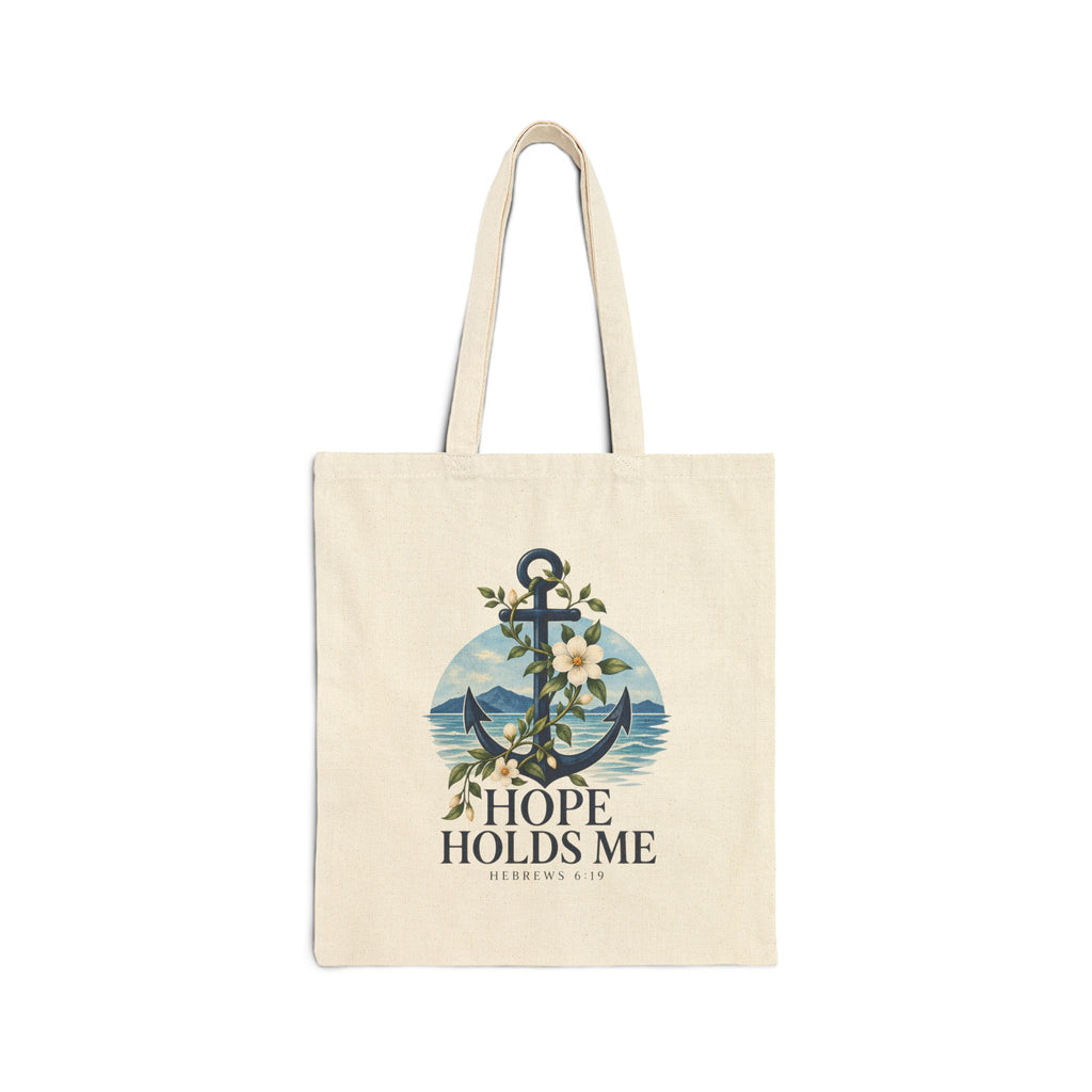 Hope Holds Me · Coastal Scripture Canvas Tote