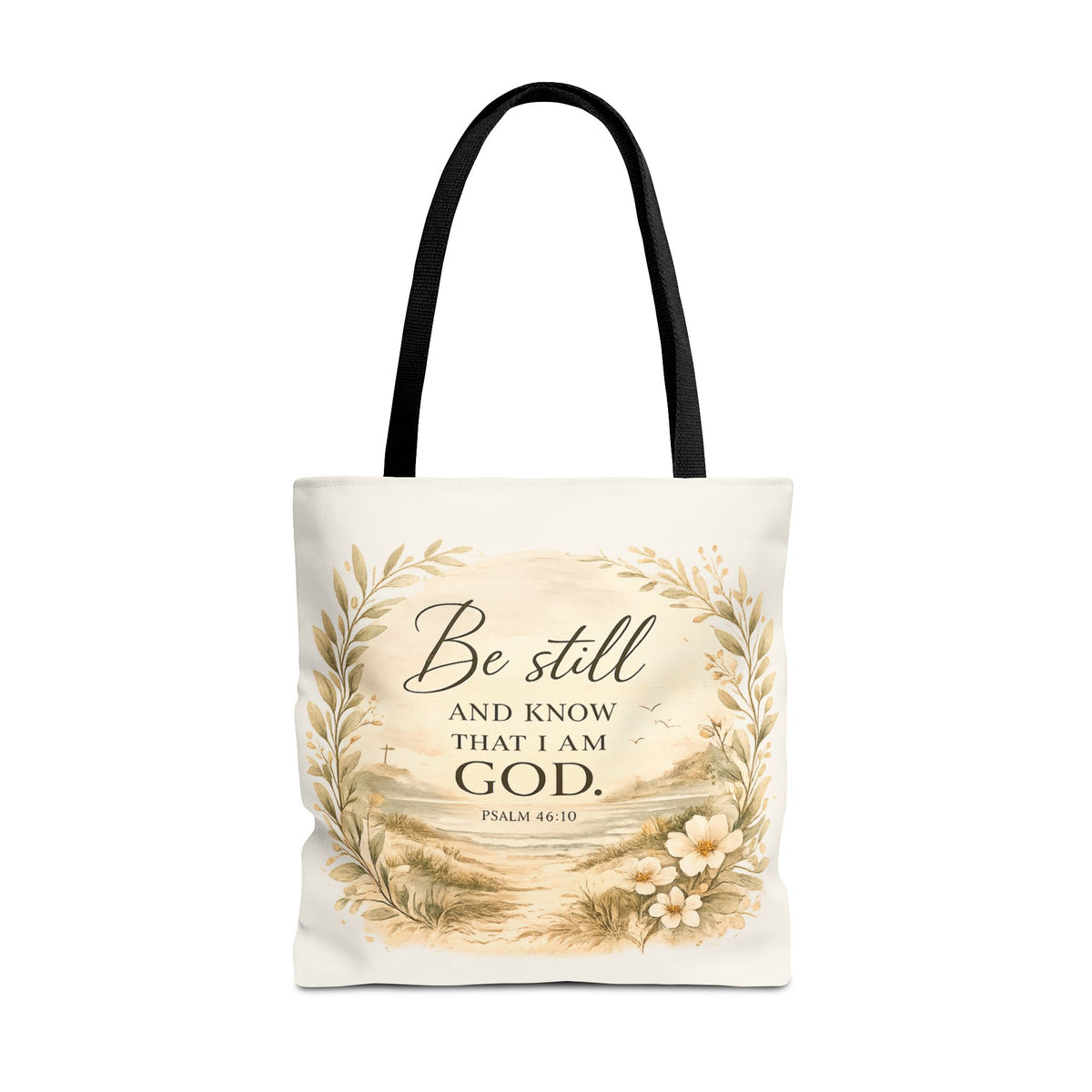 Be Still & Know™ Double-Sided Coastal Tote Bag | Psalm 46:10 Christian Canvas Tote | Beach Path Watercolor Bag | Boutique Gift for Women