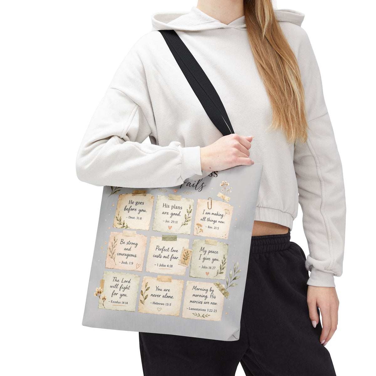 His Faithfulness Never Fails™ Double-Sided Christian Tote Bag | Scripture Promise Canvas Tote | Bible Study Bag | Faith Gift for Women