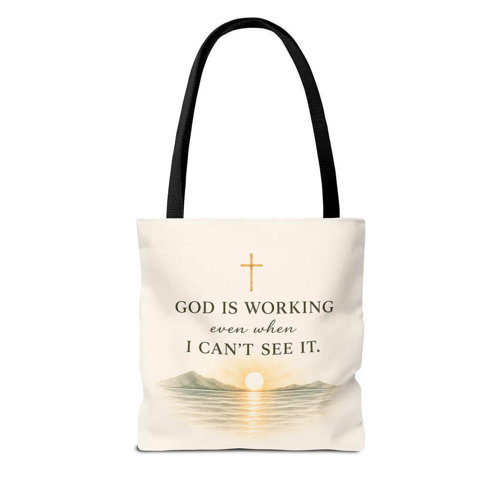 Prayed About It. Still Trusting.™ Double-Sided Faith Tote Bag | Minimalist Christian Canvas Tote | Coastal Watercolor Gift for Women
