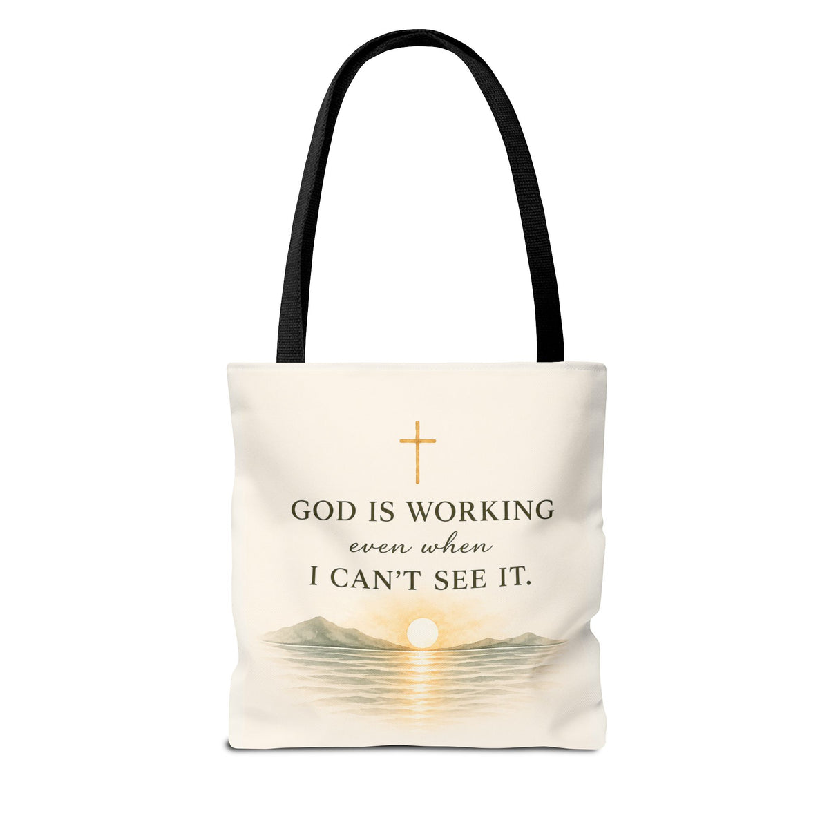 Prayed About It. Still Trusting.™ Double-Sided Faith Tote Bag | Minimalist Christian Canvas Tote | Coastal Watercolor Gift for Women