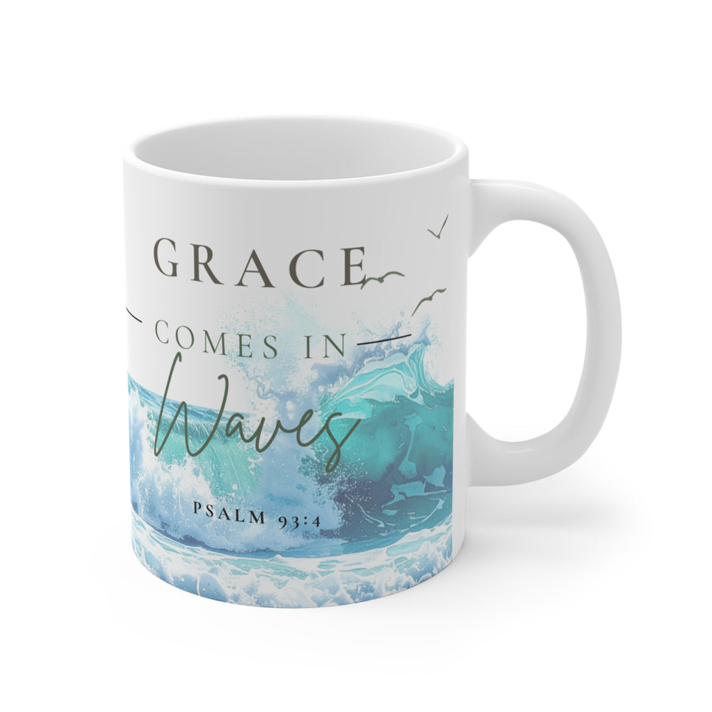 Grace Comes in Waves Coffee Mug | Christian Coastal Mug | Psalm 93:4 | Beach Coffee Cup | Christian Gift for Women | Still Blessed Co.