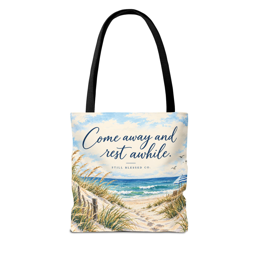 Be Still & Know™ Double-Sided Coastal Tote Bag | Psalm 46:10 Christian Canvas Tote | Beach Path Watercolor Bag | Boutique Gift for Women