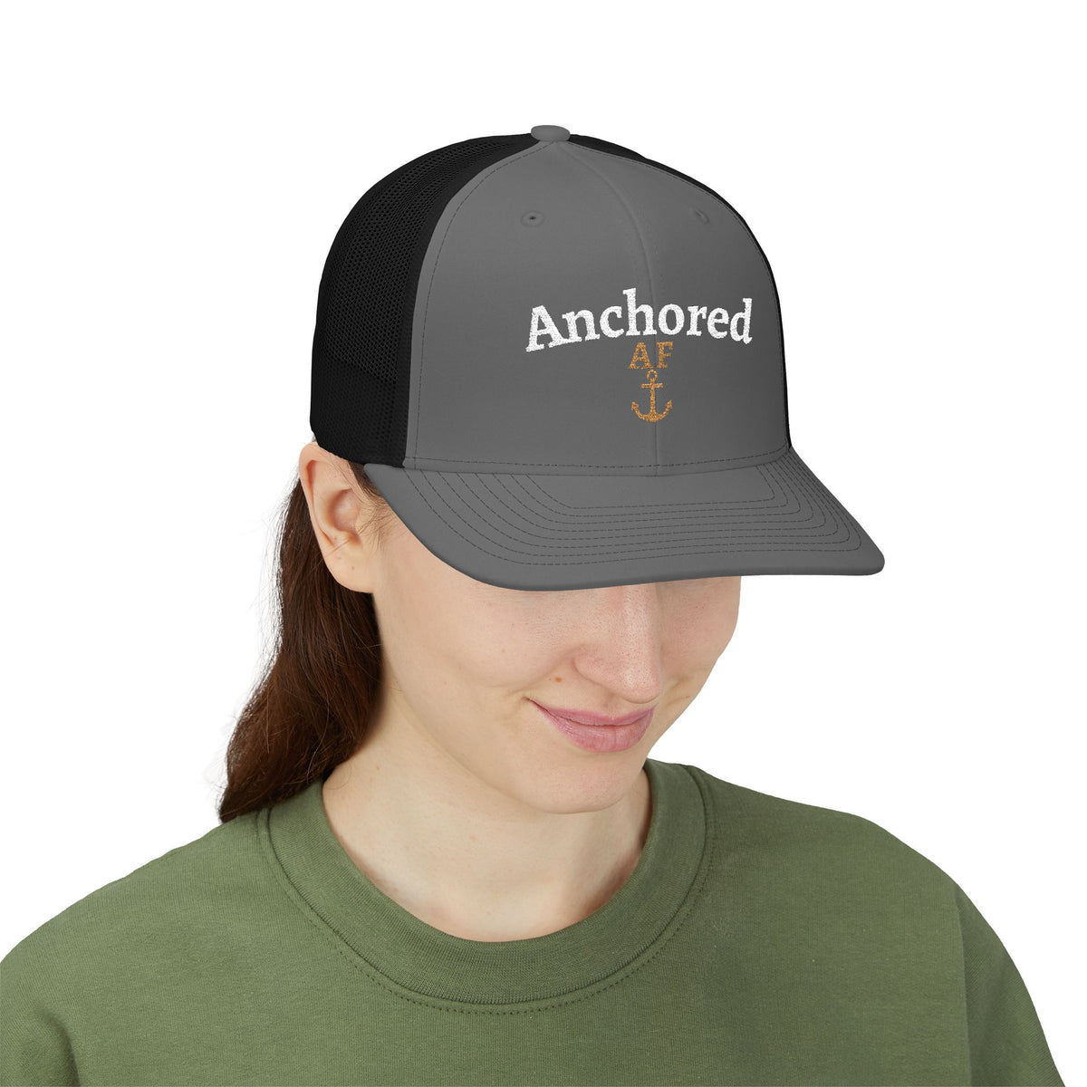 Anchored AF Embroidered Hat | Richardson 112 Trucker | Coastal Faith Cap | Christian Boutique Hat