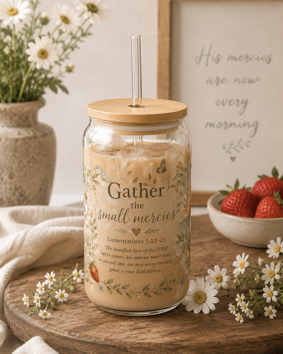 Gather the Small Mercies | Boutique Botanical 16 oz Glass Sipper