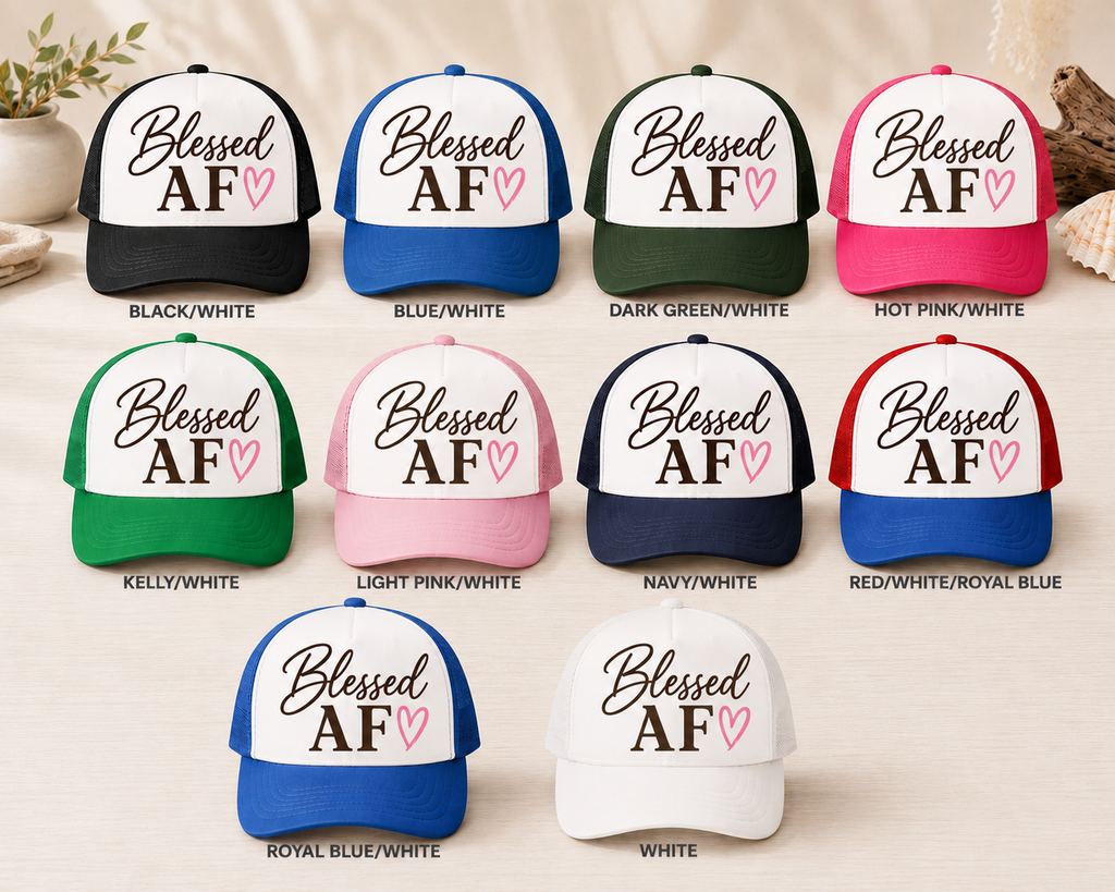 Blessed AF™ Women's Trucker Hat | Boutique Christian Snapback | Coastal Faith Hat | Still Blessed Co.  AF = Abundantly Favored ✨