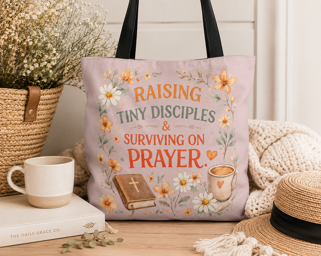 Raising Tiny Disciples & Surviving on Prayer™ Double-Sided Christian Mama Tote Bag | Faith-Based Canvas Tote | Gift for Moms