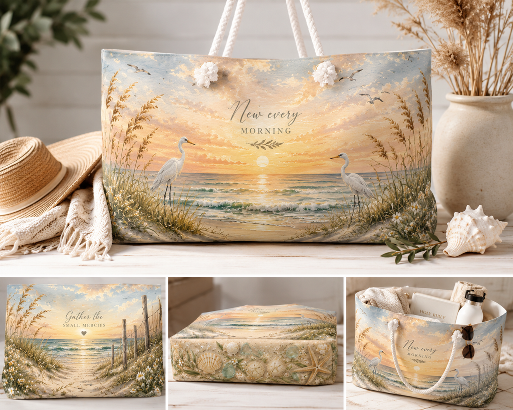 Morning Mercies™ Weekender Bag | Coastal Christian Beach Bag | Luxury Beach Tote | Oversized Travel Bag | Still Blessed Co.