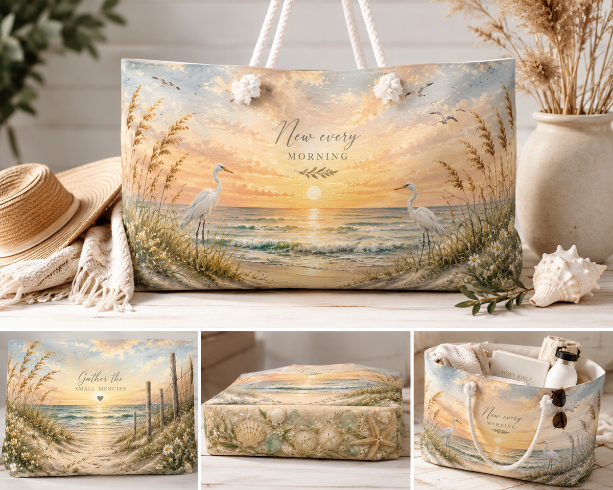 Morning Mercies™ Weekender Bag | Coastal Christian Beach Bag | Luxury Beach Tote | Oversized Travel Bag | Still Blessed Co.