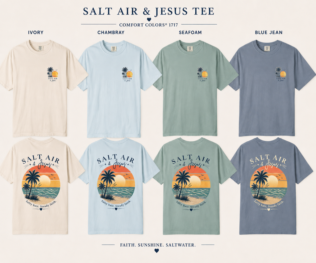 Salt Air & Jesus™ Coastal Faith Comfort Colors Tee | Christian Beach Shirt | Salty Hair Steady Faith Graphic Tee