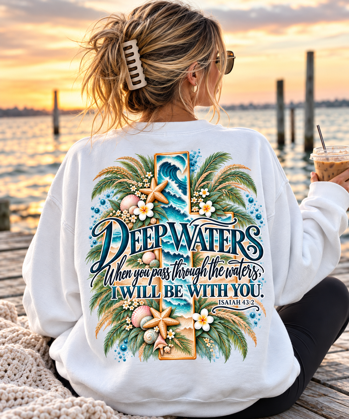Deep Waters | Isaiah 43:2 Coastal Faith Crewneck