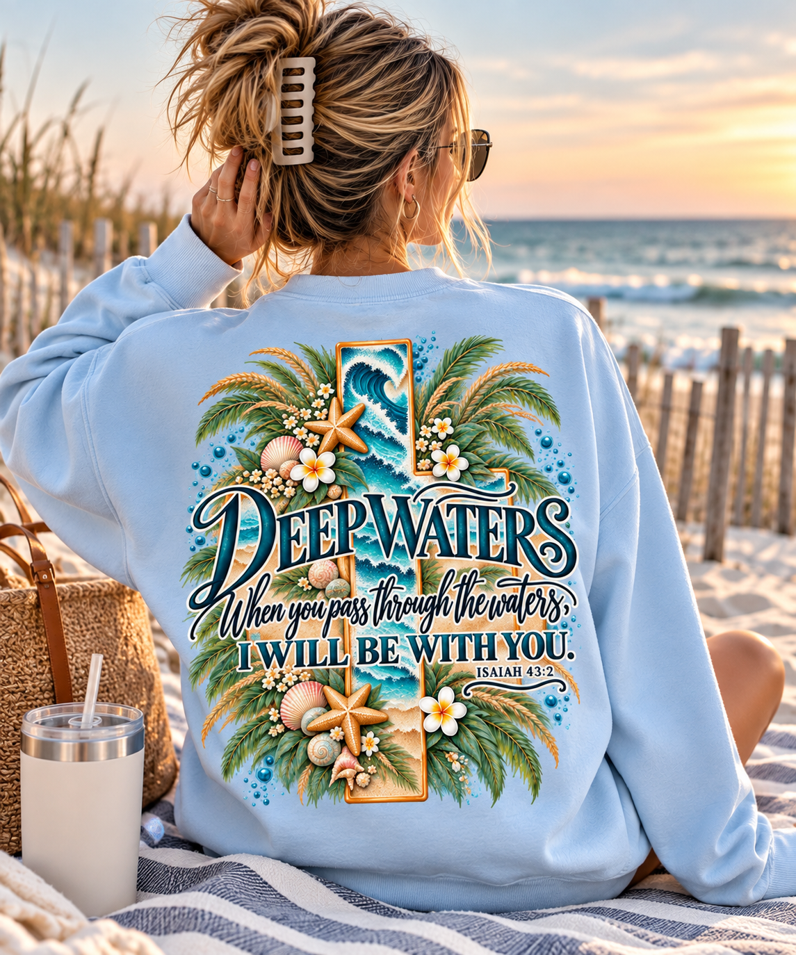 Deep Waters | Isaiah 43:2 Coastal Faith Crewneck