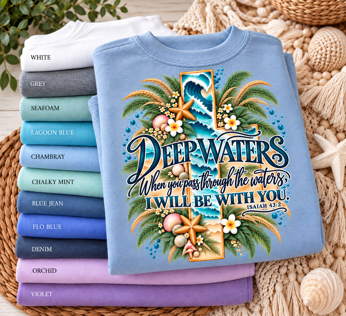 Deep Waters | Isaiah 43:2 Coastal Faith Crewneck