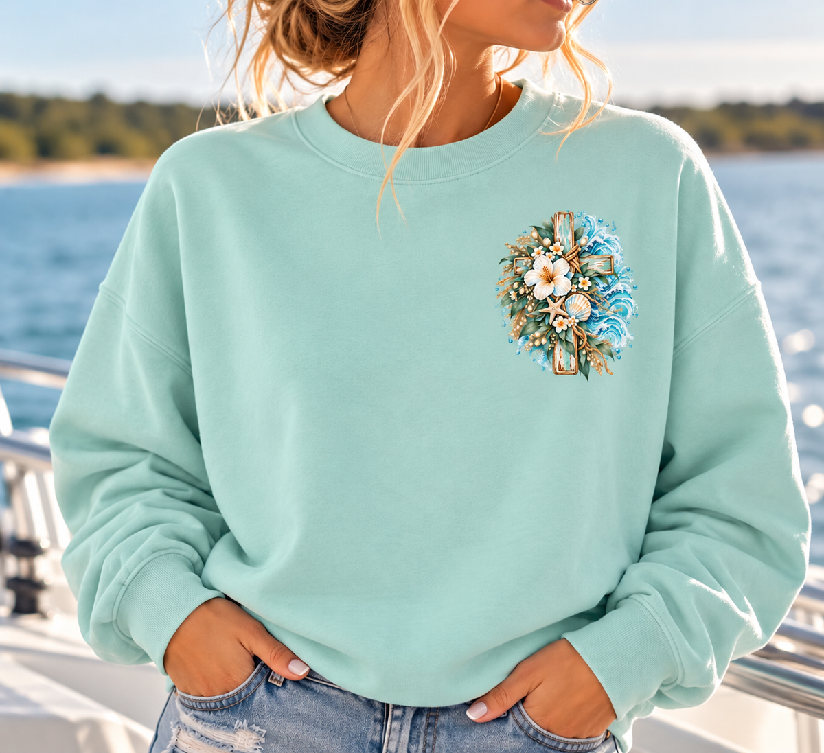 Peace, Be Still | Mark 4:39 Coastal Christian Crewneck