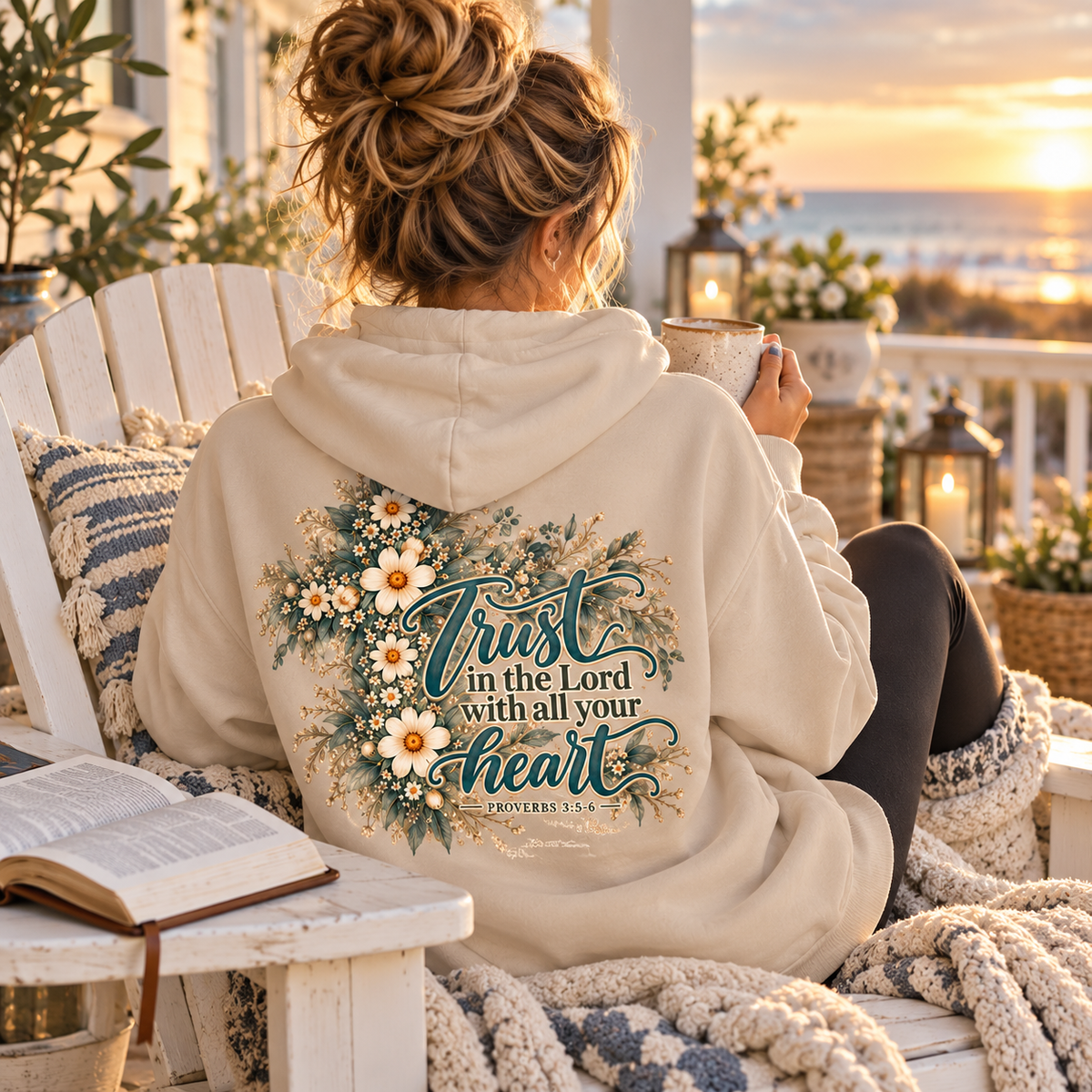 Trust in the Lord Floral Cross Hoodie | Proverbs Christian Hoodie