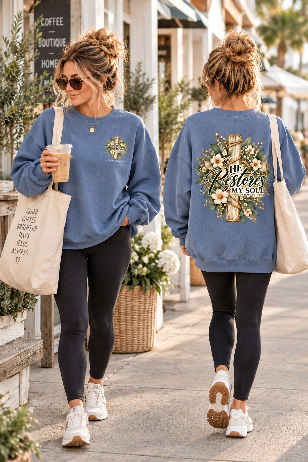 He Restores My Soul Sweatshirt | Psalm 23:3 Christian Crewneck | Botanical Faith Sweatshirt | Christian Gift for Women