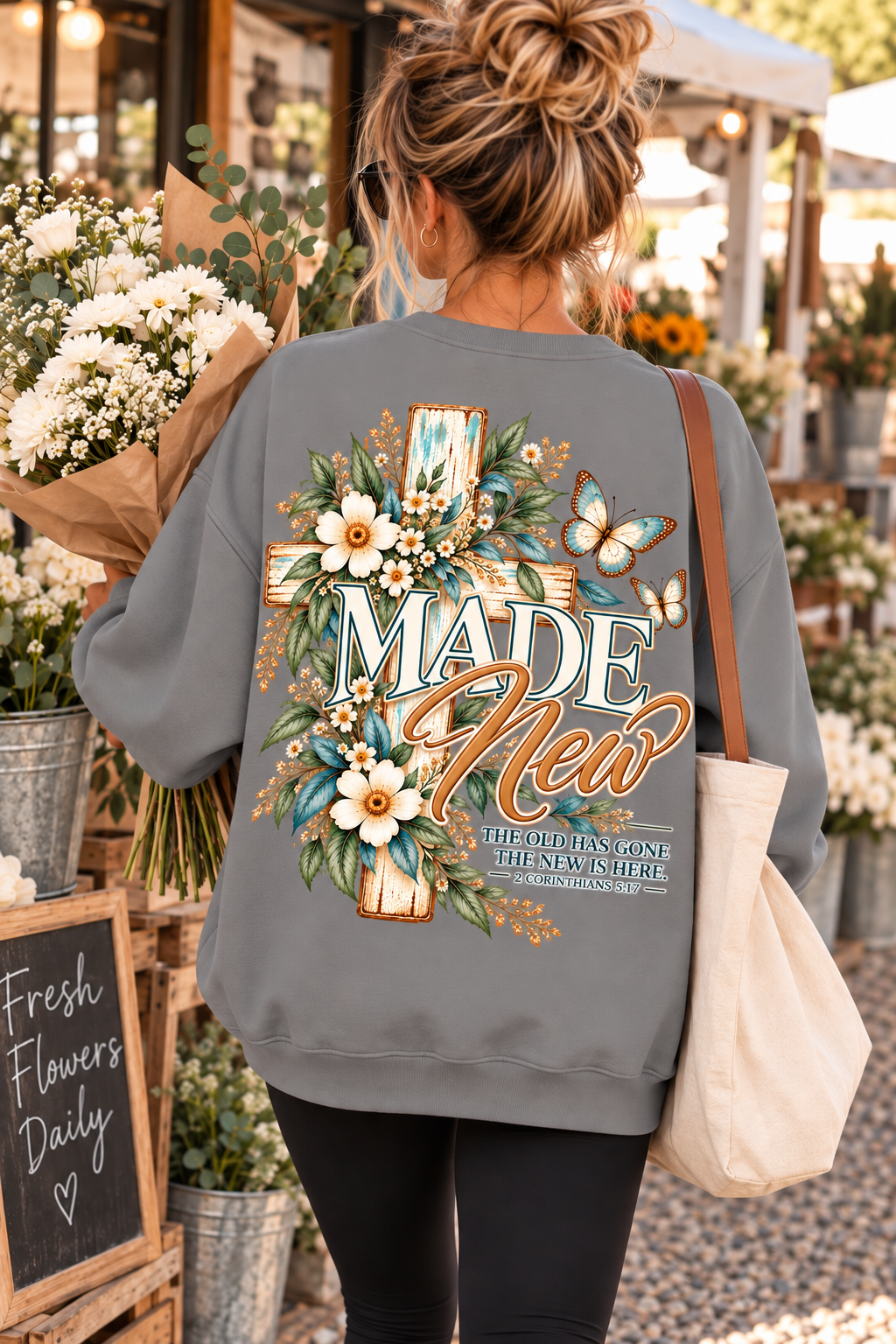 Made New | 2 Corinthians 5:17 Botanical Christian Crewneck