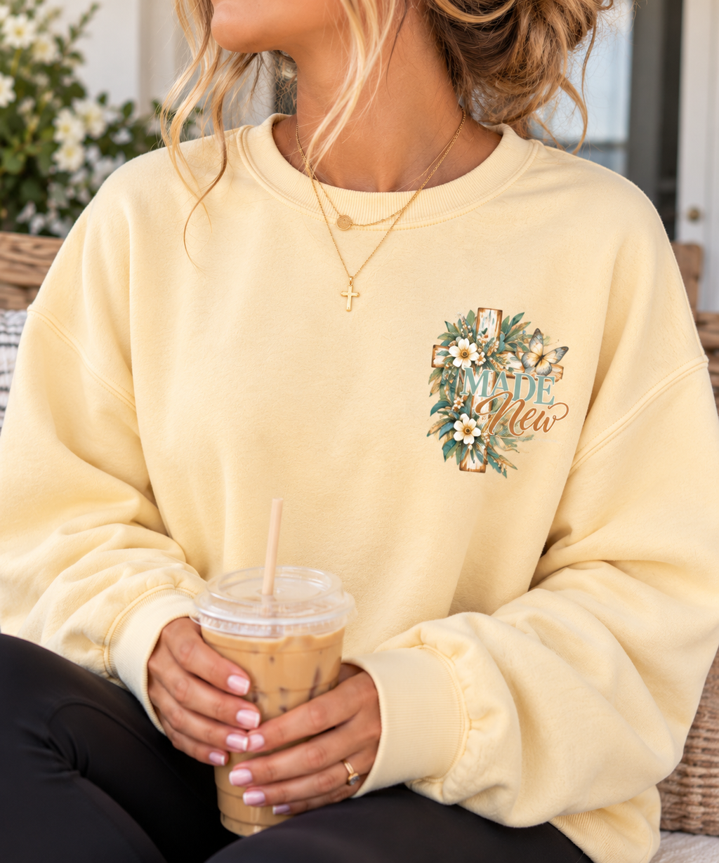 Made New | 2 Corinthians 5:17 Botanical Christian Crewneck