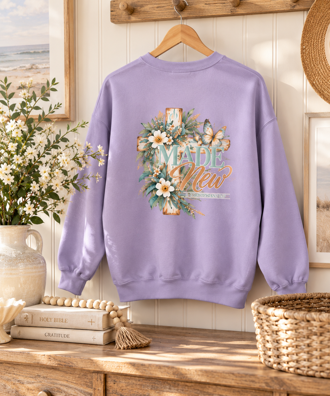 Made New | 2 Corinthians 5:17 Botanical Christian Crewneck