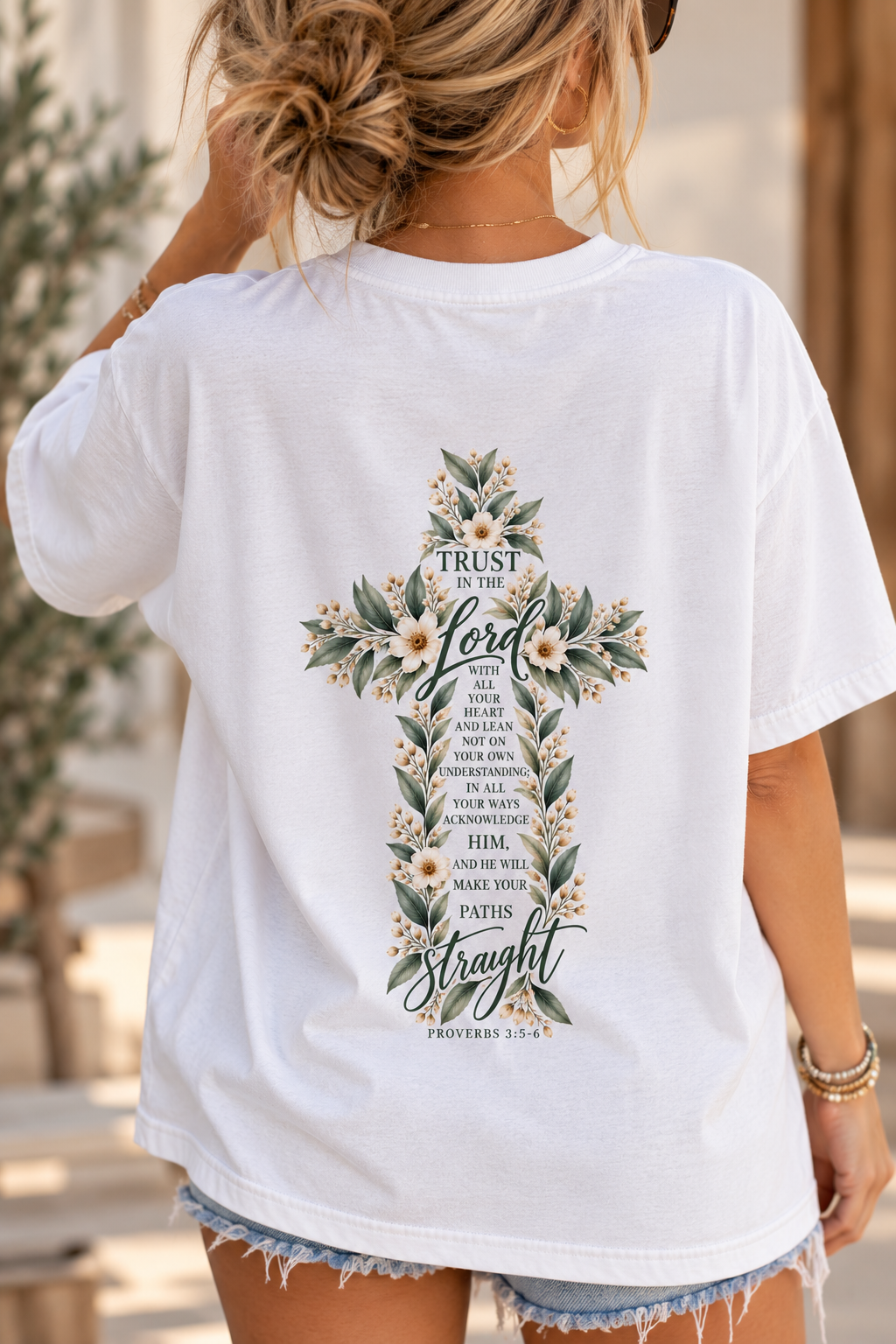 Faith Cross T‑Shirt — Proverbs 3:5 Floral Graphic Tee