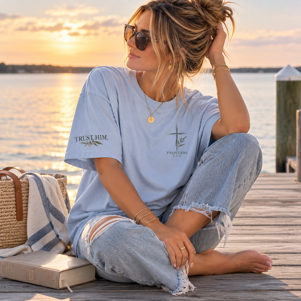 Faith Cross T‑Shirt — Proverbs 3:5 Floral Graphic Tee
