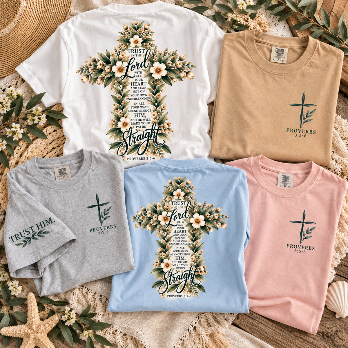 Faith Cross T‑Shirt — Proverbs 3:5 Floral Graphic Tee