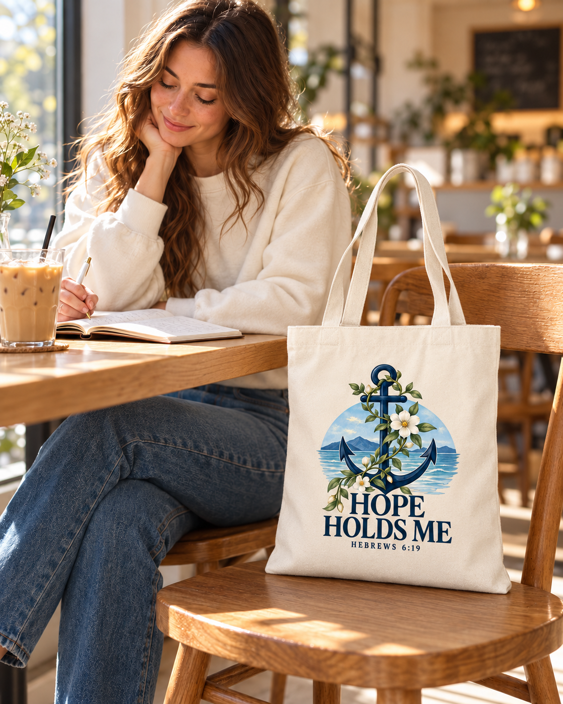 Hope Holds Me · Coastal Scripture Canvas Tote