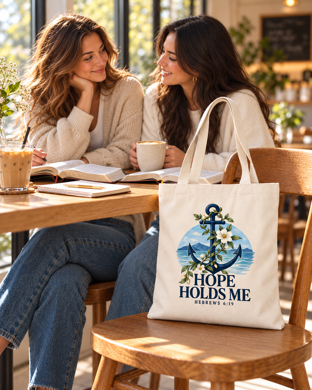 Hope Holds Me · Coastal Scripture Canvas Tote