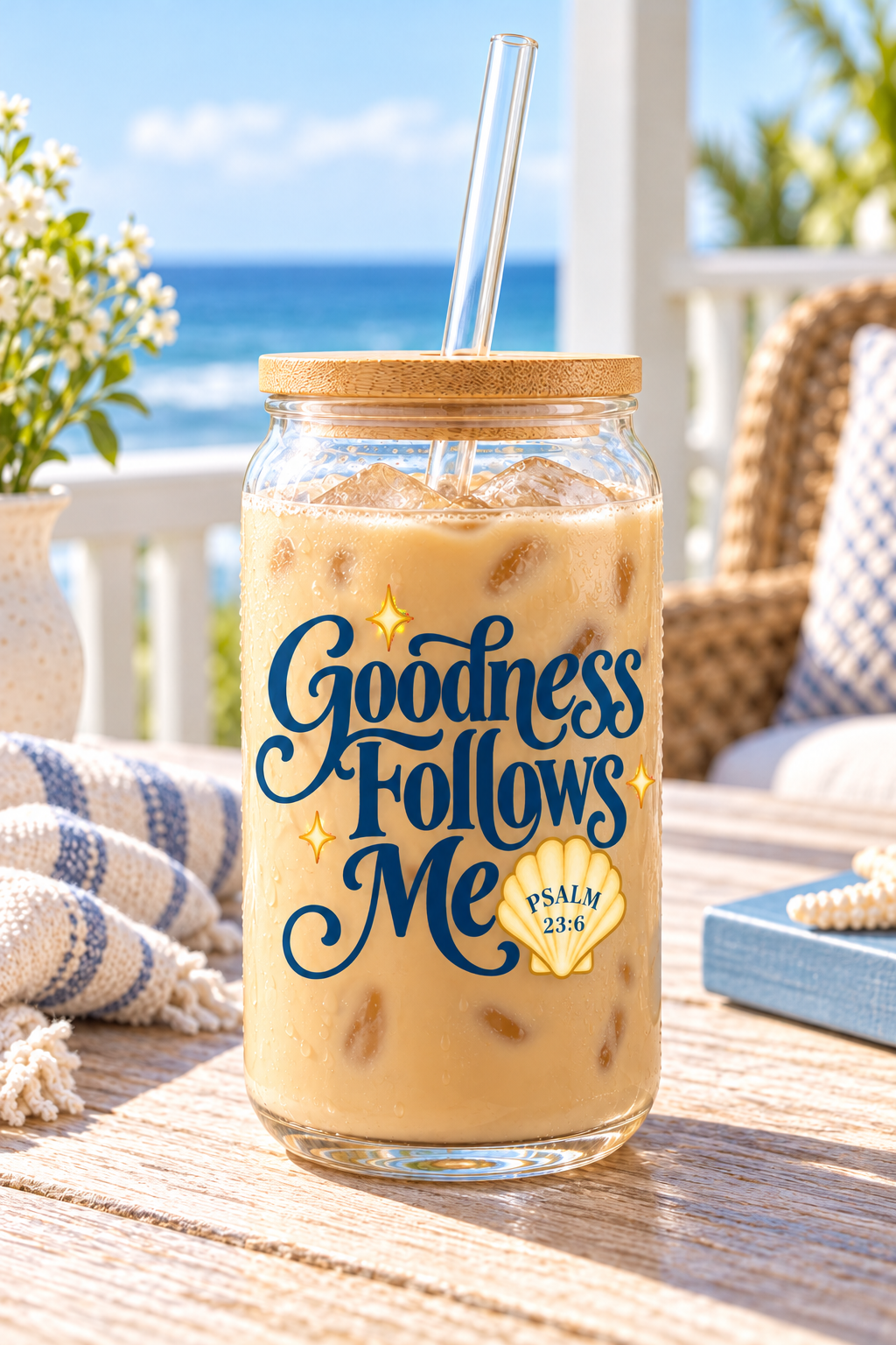 Goodness Follows Me | Coastal Faith Glass Sipper · 16 oz